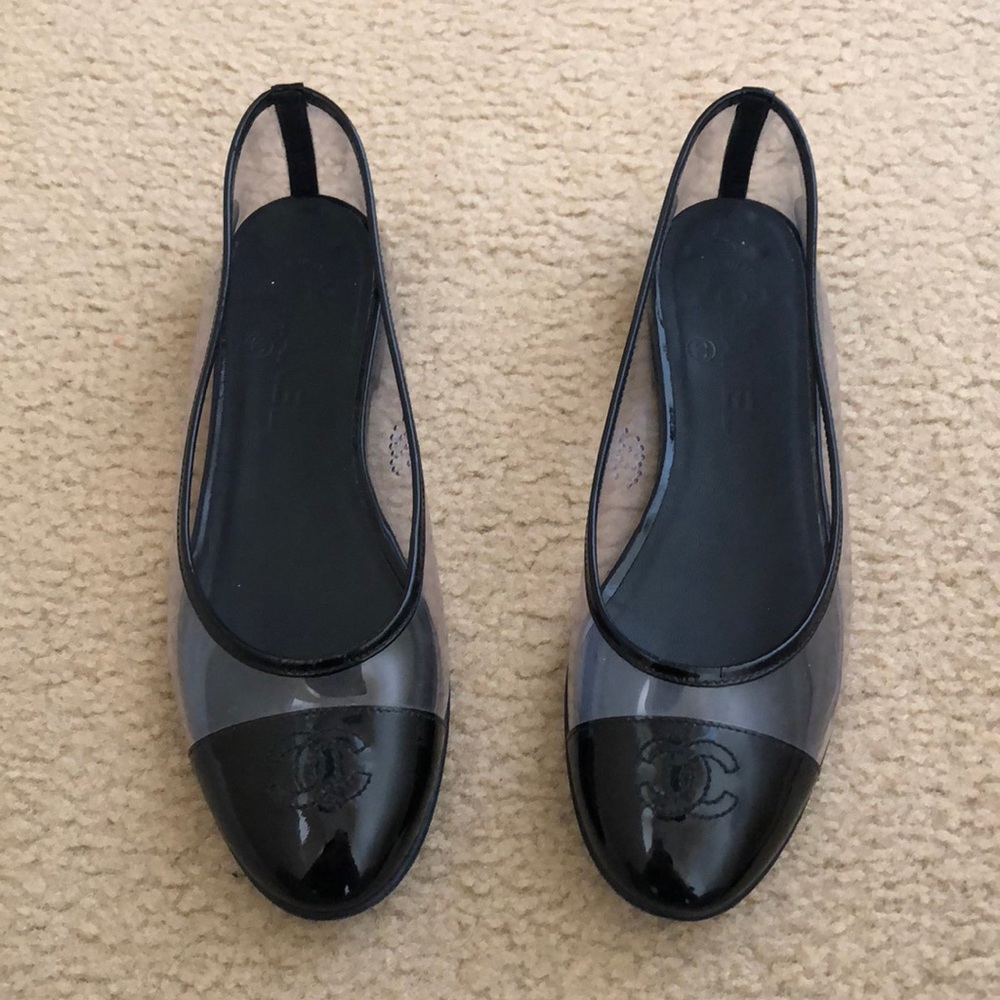 Chanel clear PVC & Black patent leather flats